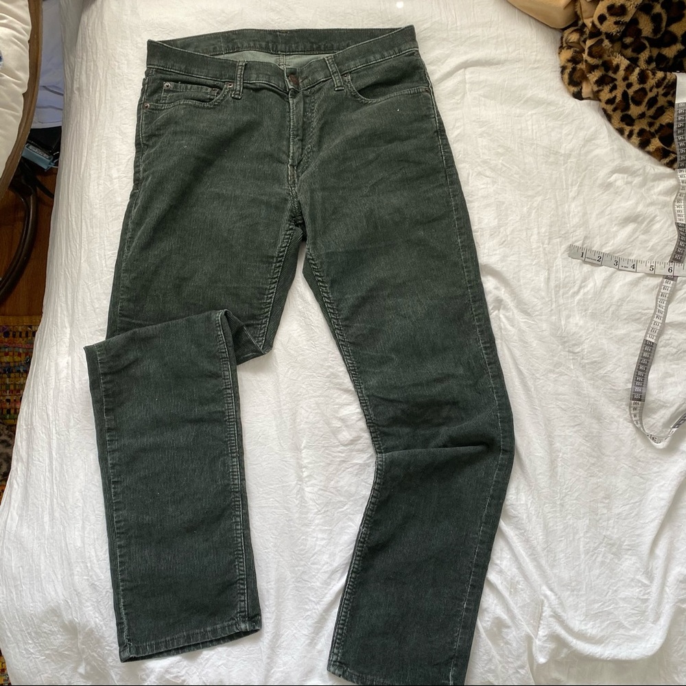 Green corduroy straight leg pants